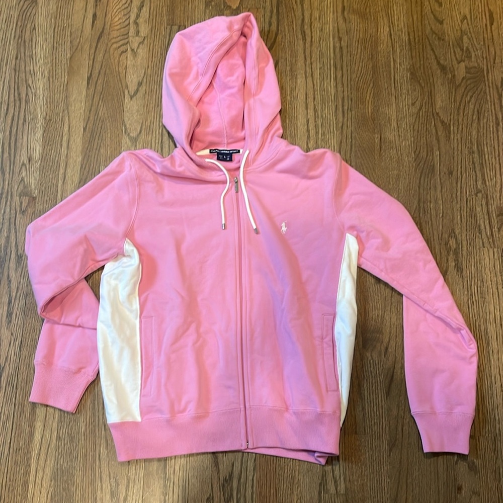 NWOT Vintage pink and white Women's L RALPH LAUREN SPORT Sweat jacket